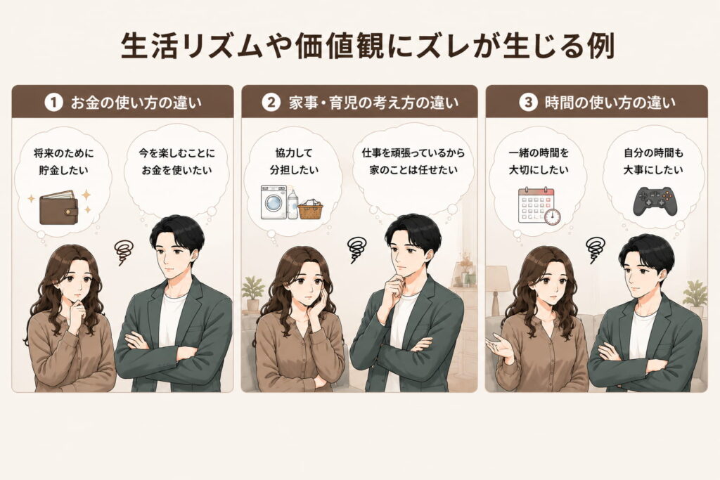 夫婦で生活リズムや価値観がズレる例